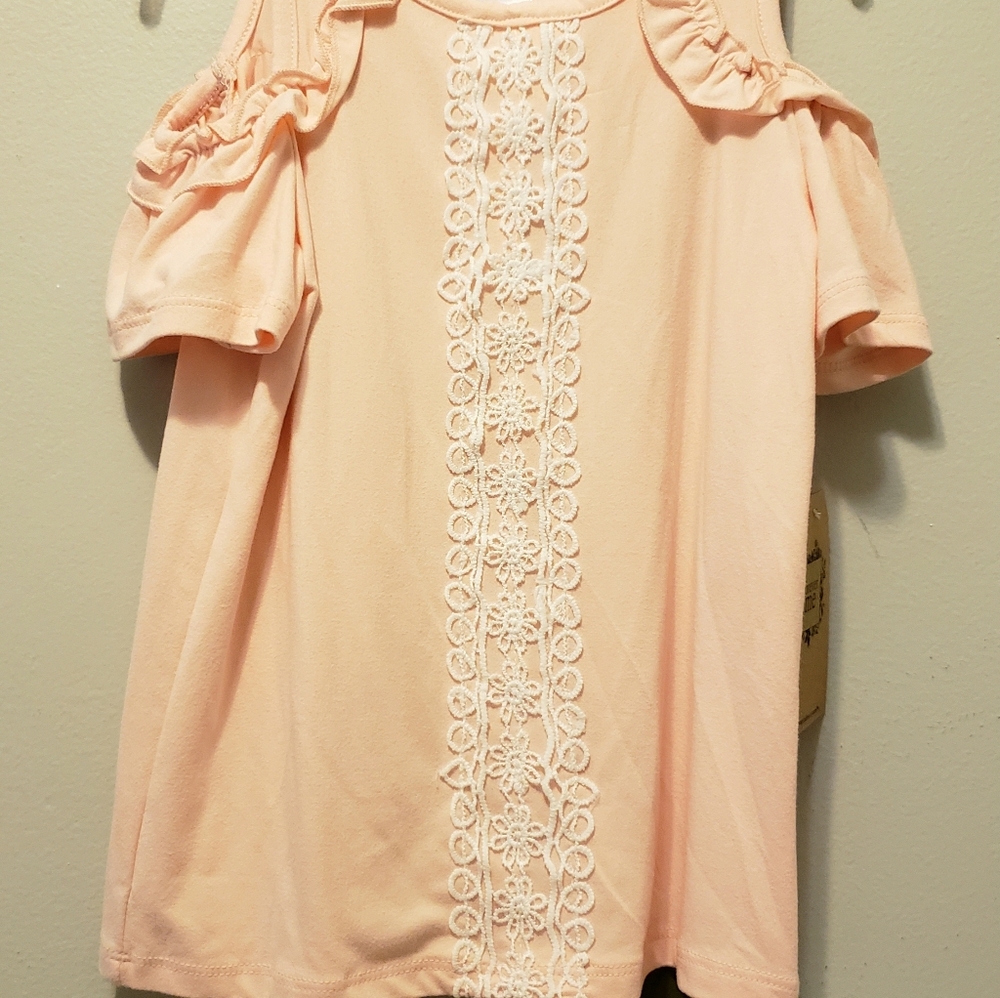 Forever Me Girls 2 Piece Size 4 Open Shoulder Shirt And Flower Pants Brand New